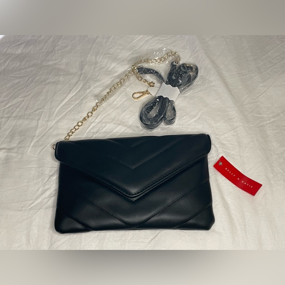 Kelly & Katie Black Handbag Day and Night Bag With Detachable Gold Plated Strap